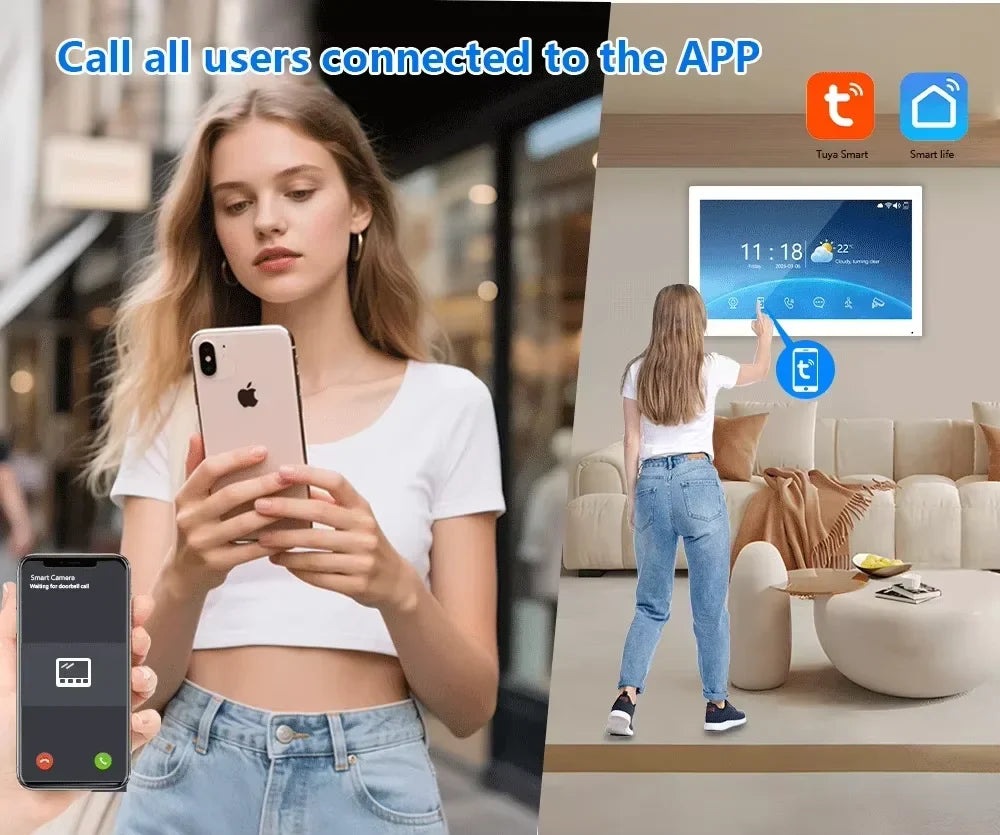 ANJIELO Tuya Smart Fingerprint 5-in-1 Unlocking Home Video Doorbell Video Intercom System 1080P Touch Monitor Security Protectio