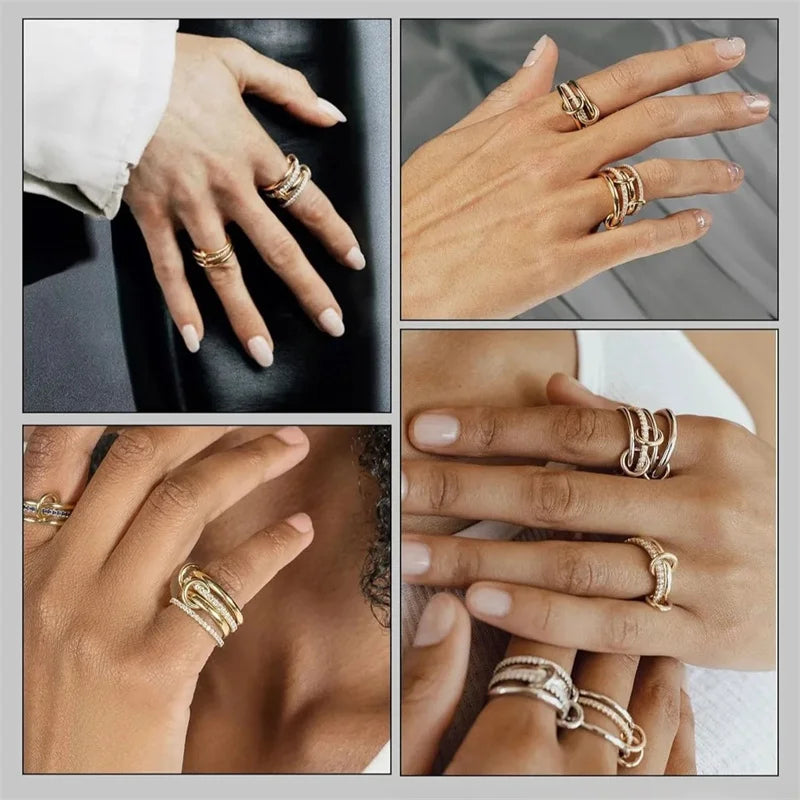 A Niche Two-Color Four-Ring Copper Jewelry Ring, Hypoallergenic, Ins