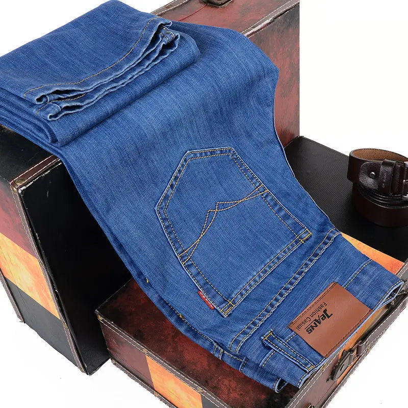 2025 Men NEW  Fashion Business Jeans Classic Style Stretch  Denim Trousers Black Blue.