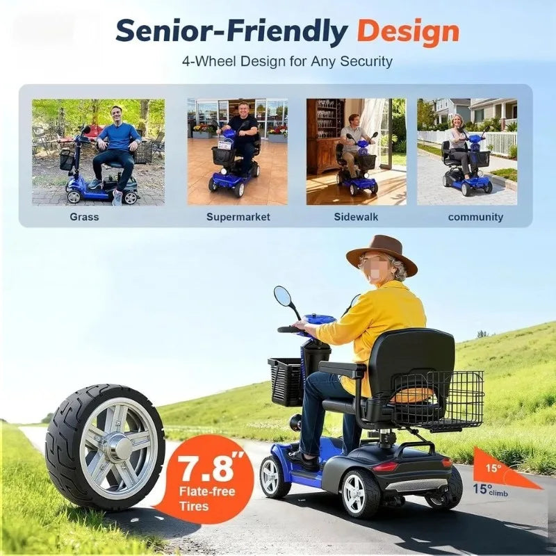 4-Wheel Electric Scooter with Dual Baskets, 350W Motor, Rotating Seat, USB Port,300Lbs, Customized