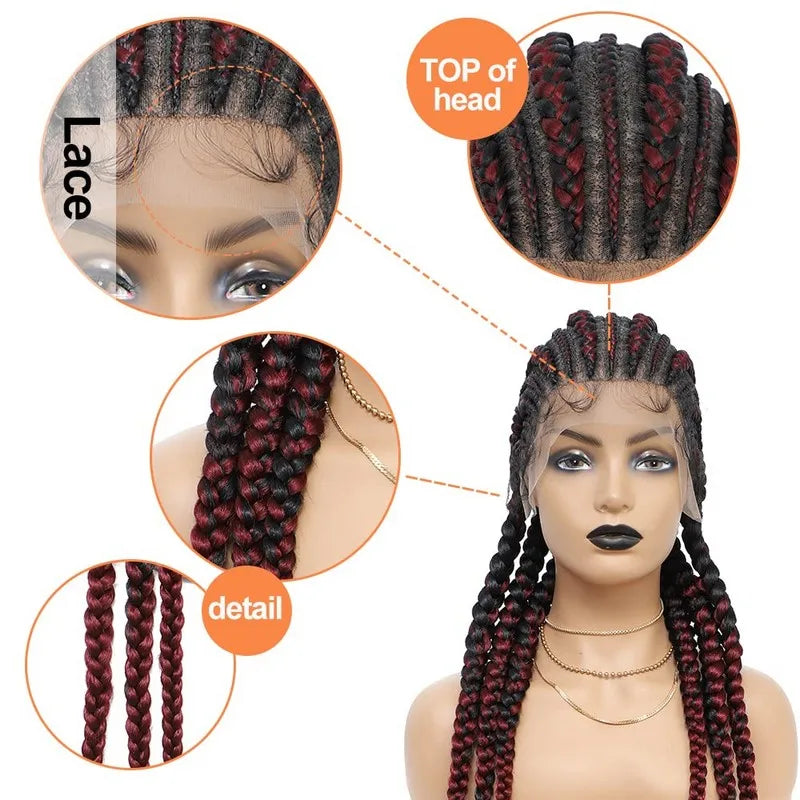 36 Inches Cornrows Braided Wigs Synthetic Full Lace Wig For Black Women Jumbo Braided Wigs Lace Frontal Faux Locs Box Braids Wig