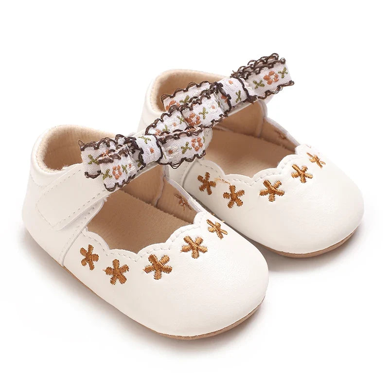 0-1Year Baby Shoes Infant Pre-Walker Shoes Girls Princess Bow Shoes Cute Breathable Flower Soft Sole Casual Sports Footwear