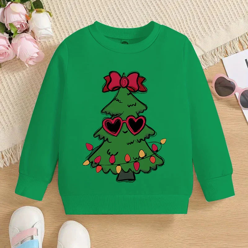 Boys and Girls Sweet Christmas Tree Fashion Cartoon Graphic Y2K Sudaderas Casual Kids Pullover