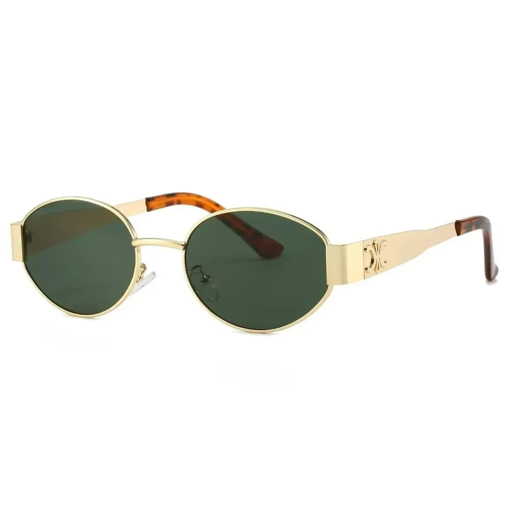 Luxury Metal Brand Sunglasses for Men and Women, Unisex Designer Fashion Sun Glasses Oval Stylish Eyewear Shades.