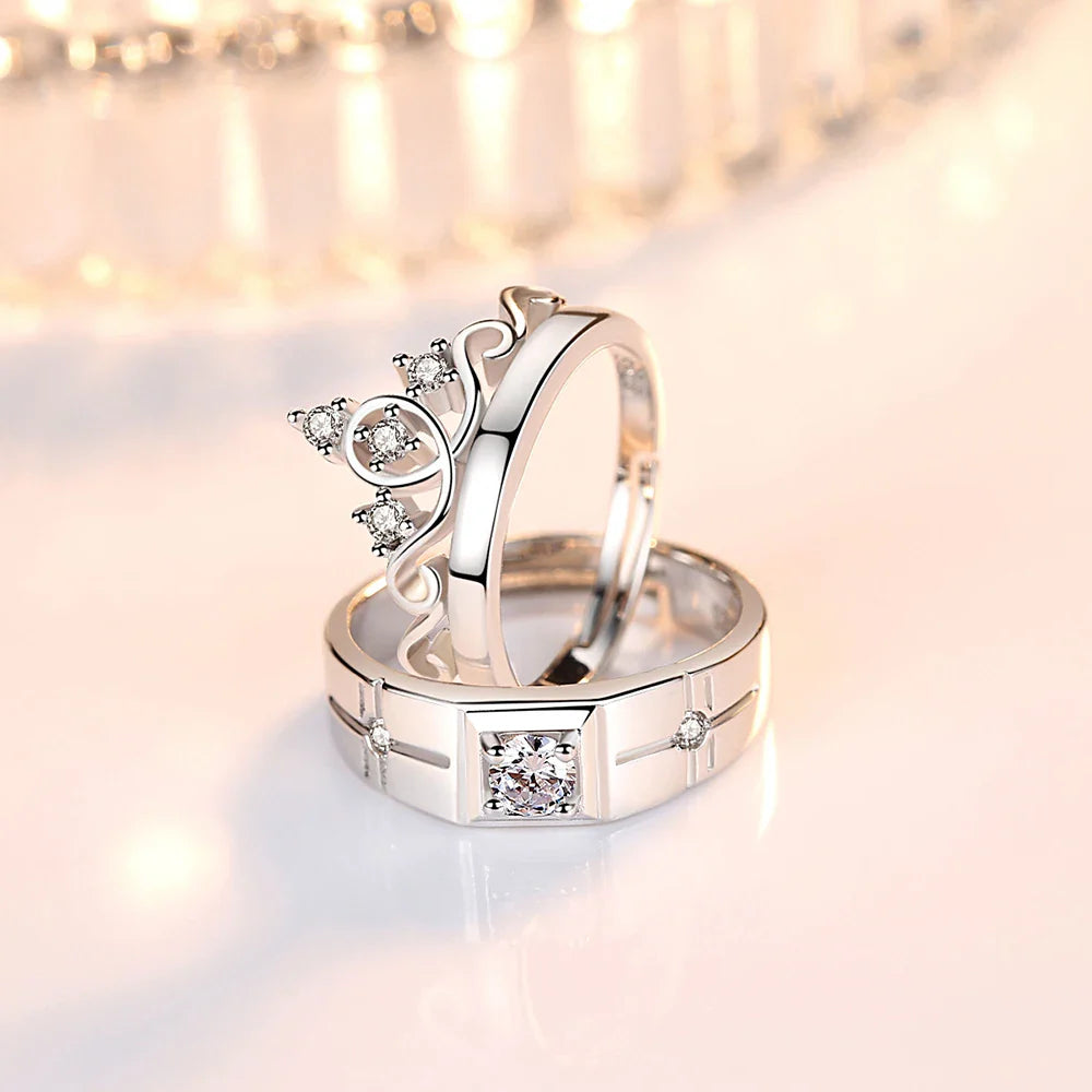 Women's 925 Sterling Silver Fashion Jewelry New Crystal Zircon Crown Couple Rings For Man XY0346