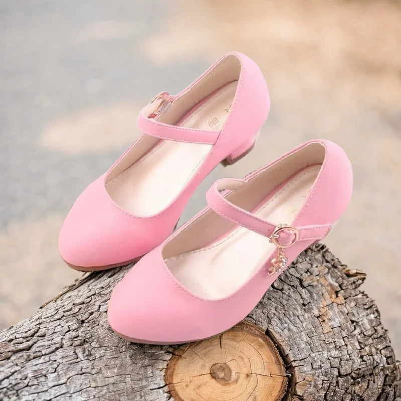 Children Girls Leather Shoes White Princess High Heel Shoes For Kids Girls Performance Dress Student Show Dance Sandals 26-41
