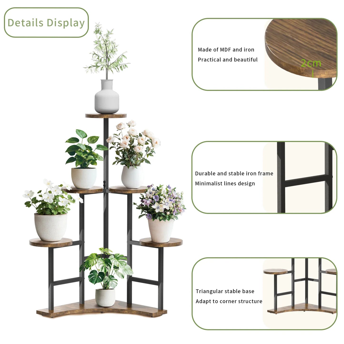 5 Tiered Tall Corner Plant Stand Multiple Potted Flower Holder Organizer Rack for Balcony Garden Planters
