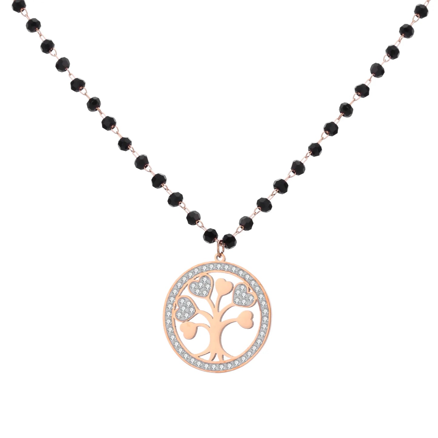 Fashion Double Layer Black Crystal Beads Necklace For Women Stainless Steel Star Choker Necklace Women's Jewelry femme Bijoux