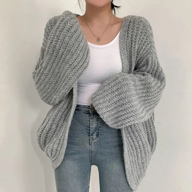 Y2k Cardigan Sweater Women  Vintage Harajuku Lantern Sleeve Sweater Casual Korean Fall Streetwear Tops Coat Chic Lazy Wind