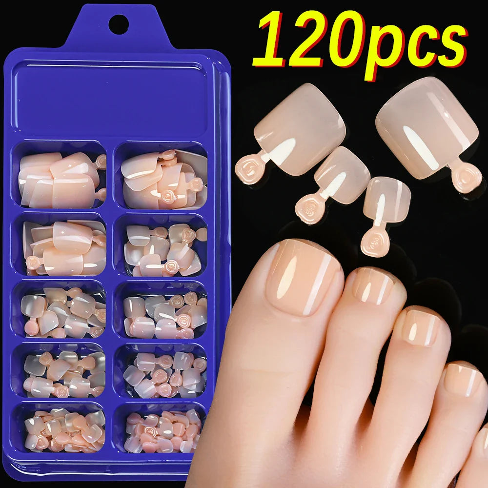 100PCS Short Square False Toenail Tips, Full Cover Acrylic Nail Art.