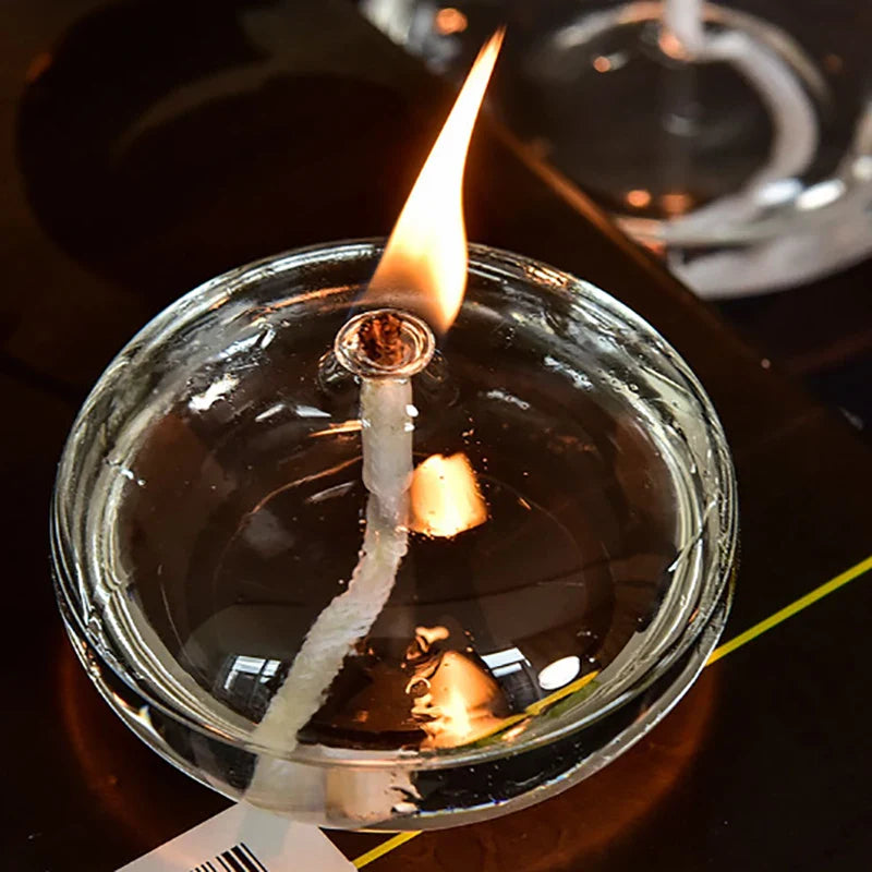 Handmade Oblate Transparent Glass, Oil Lamp Rustic Home Decoration.