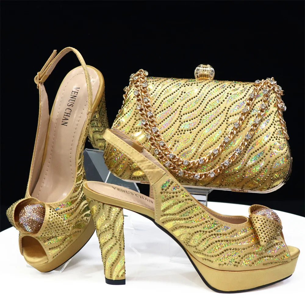 doershow Italian Shoes And Bag Sets For Evening Party With Stones Italian Leather Handbags Match Bags!  HJK1-60
