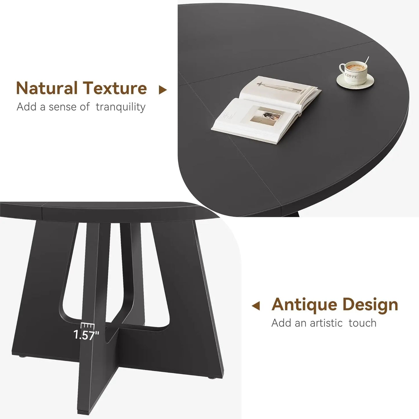 47-Inch Round Large Dining Table Set for 4 to 6, Farmhouse Dinner Table with Wooden Top and Legs (No Chairs)