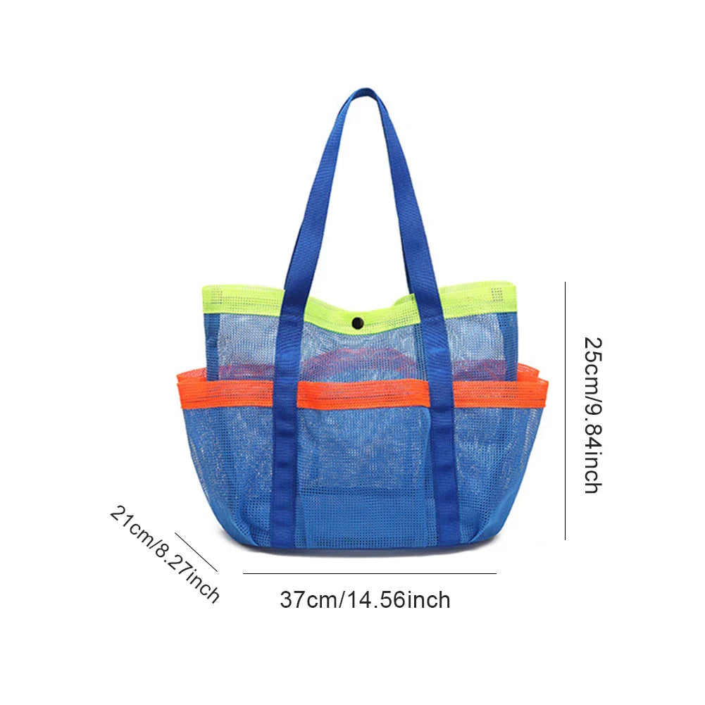 Mesh Beach Bag Large Beach Tote Bag Lightweight Sand Toy Organizer Bag Waterproof 7 Pockets for Cruise Swim Vacation Essentials