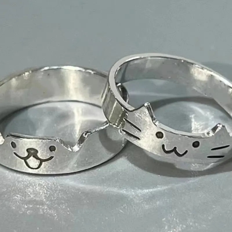 2pcs Kawaii Cat Dog Animal Couple Ring Fashion Size Adjust Lover Rings