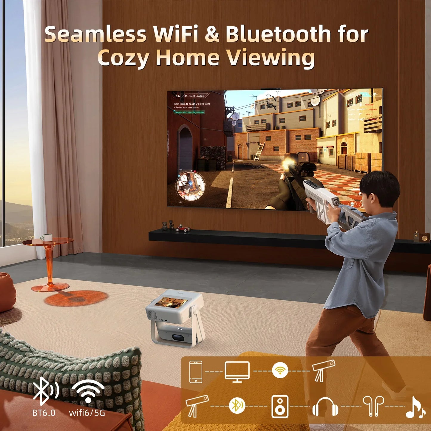 XBJ A5Pro Smart Doule Touchscreen Projector 1080P HD Proyector with WiFi , Auto Keystone Correction,Home Theater outdoor cinema