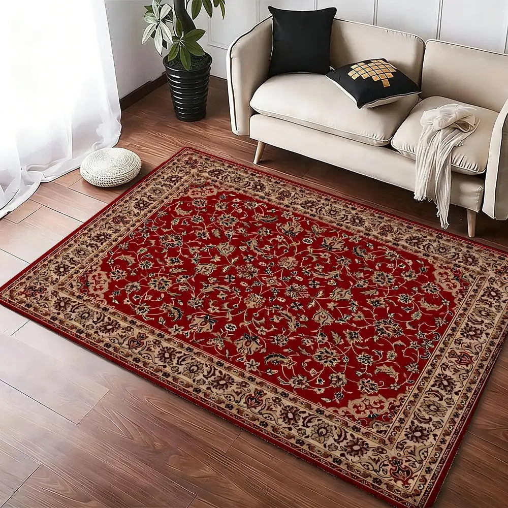 Mysterious Red Persian Carpet Floor Mat Cozy Flannel Soft Thick Non-Slip Mat For Living Room Bedroom Kitchen Decor Rugs