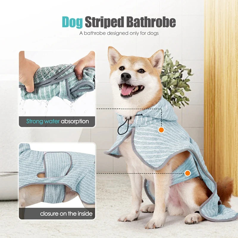 Pet Drying Coat Absorbent Bathrobe Towel for Large Medium Small Dogs Soft Adjustable Fast Drying Moisture Cat Dogs Pet Bath Robe