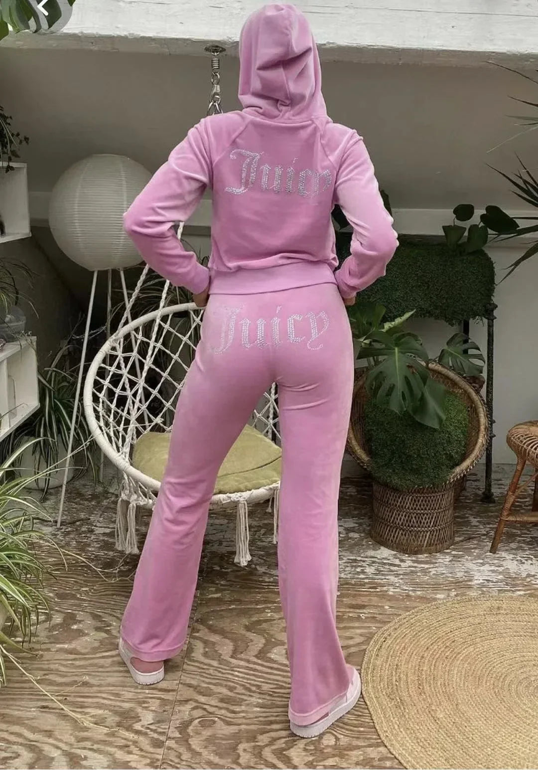 Velour Juicy Sewing Suit Hoodies Velvet Zipper Sweatshirt and Pants Set Sportswear 2023 Women's Spring/Fall Tracksuit Crop Top