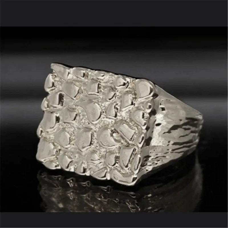 Men Uneven Bumpy Luxury Gold/Silver Rings, Square Delicate Men Accessories.