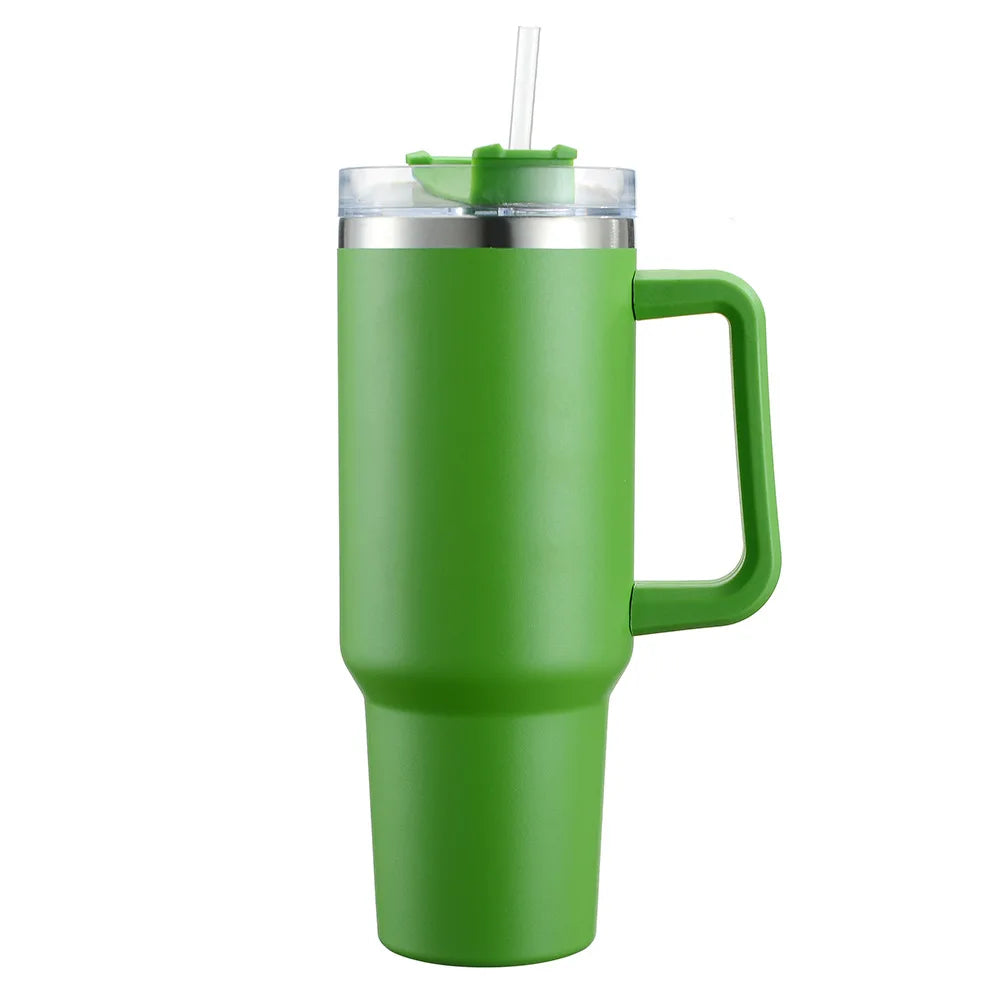 Cafe Insulated Tumbler Straw Stainless Steel Coffee Termos Cup In-Car Vacuum Flasks Portable Water Bottle 40oz Mug With Handle