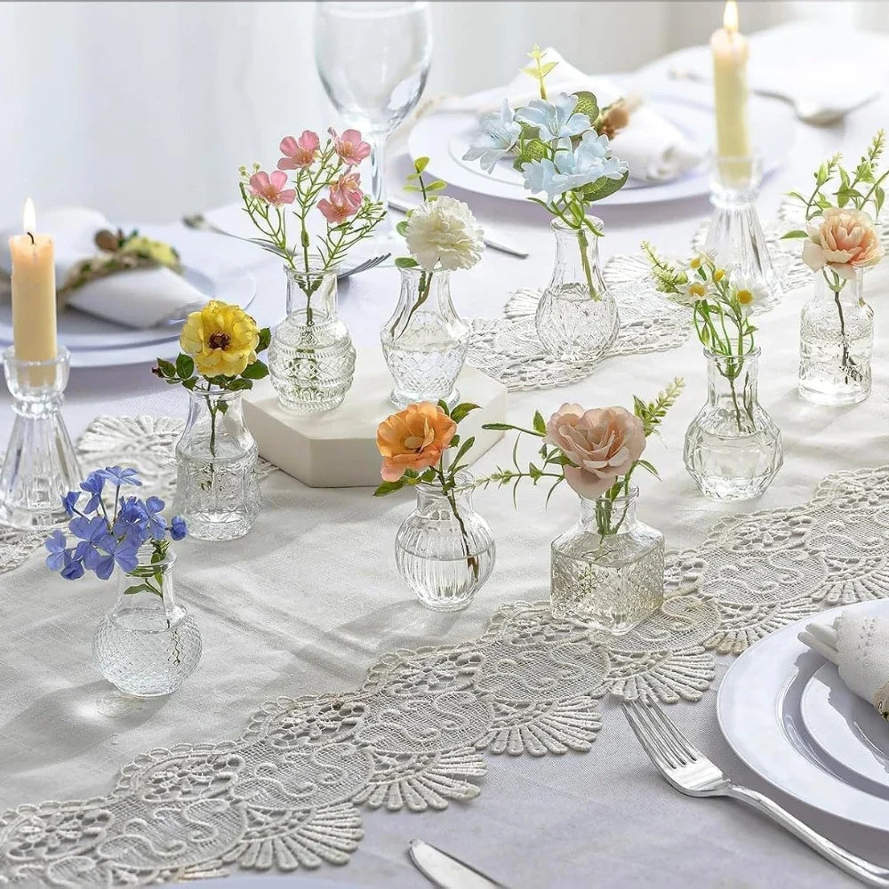 10/20Pcs Mini Glass Vase Modern Clear Hydroponic Flower Vase Retro Relief European Home Desktop Scene Wedding Party Decoration