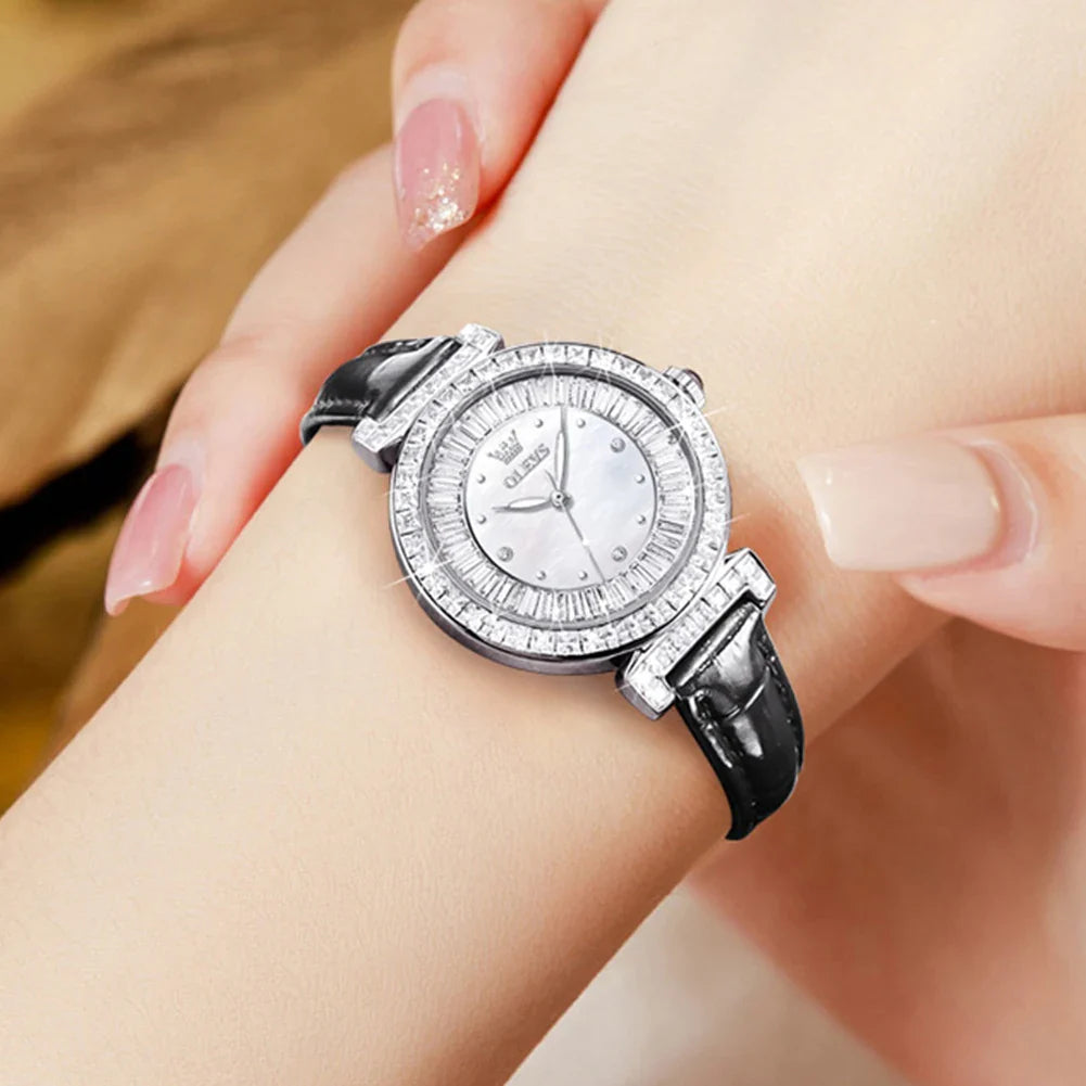 OLEVS 9983 Women's Watches Light luxury Fashion Original Quartz Watch for Ladies Waterproof Leather Strap Luminous Diamond Dial