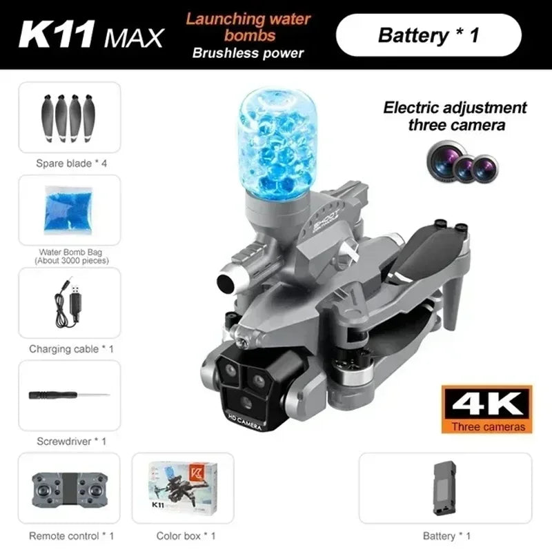 K11Max Rc Professional Drone three Camera Water Bomb Drone Aerial Vehicle 8K HD Opticals Flow Aerials Security Monitoring Drones