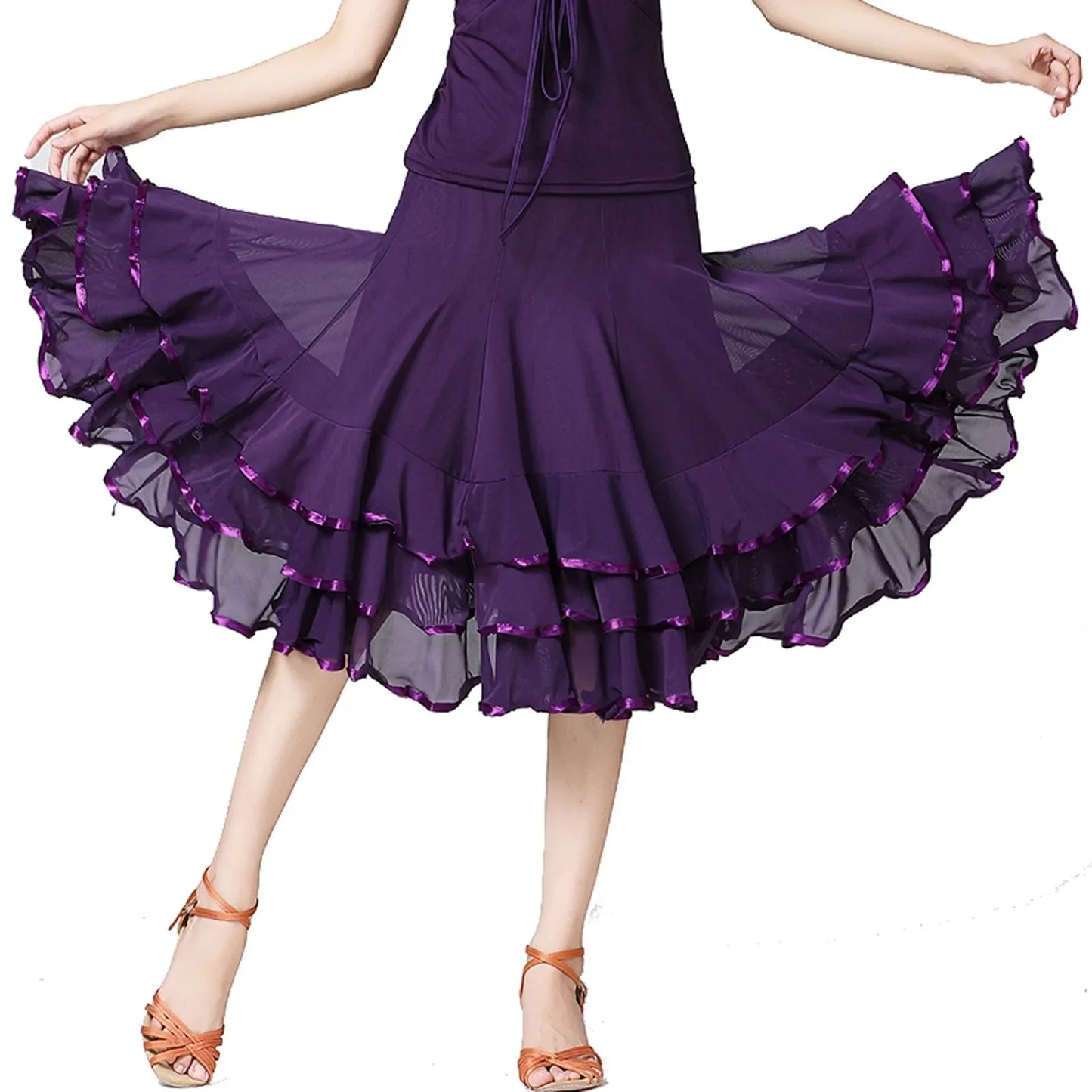 Womens Large Swing Lace Skirt Slim Wasit Dancing Ballroom Practice Lace Skirt Female Performance Skirt Women Clothing Faldas