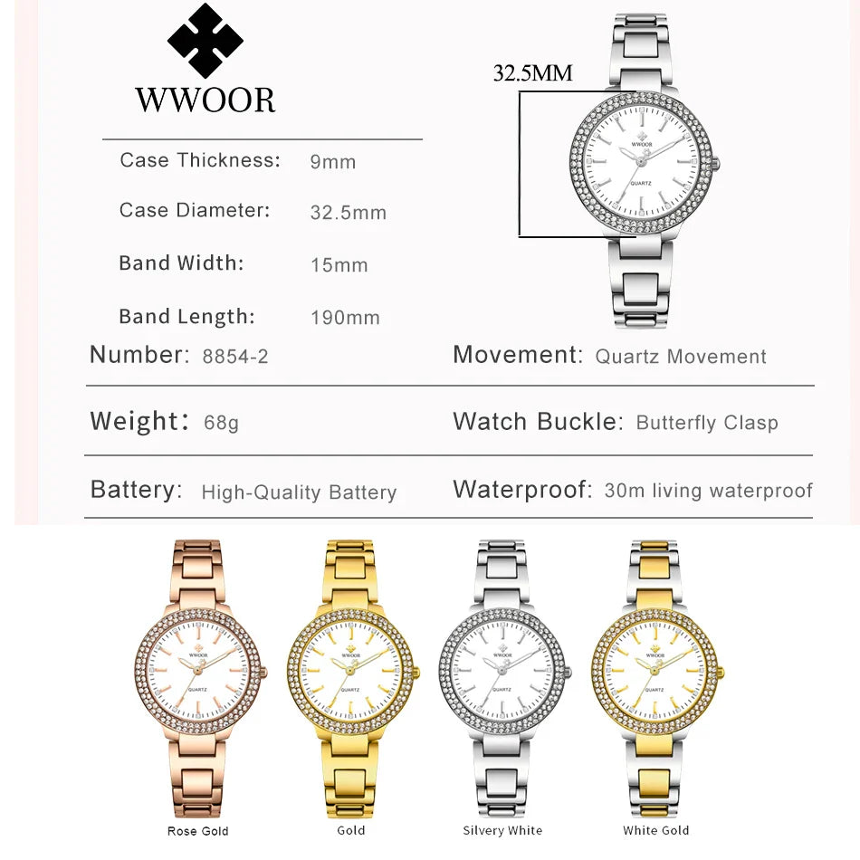 WWOOR New Women's Watches Fashion Crystal Diamond Ladies Quartz Wristwatch For Woman Relogio Feminino Female Montre Reloj Mujer