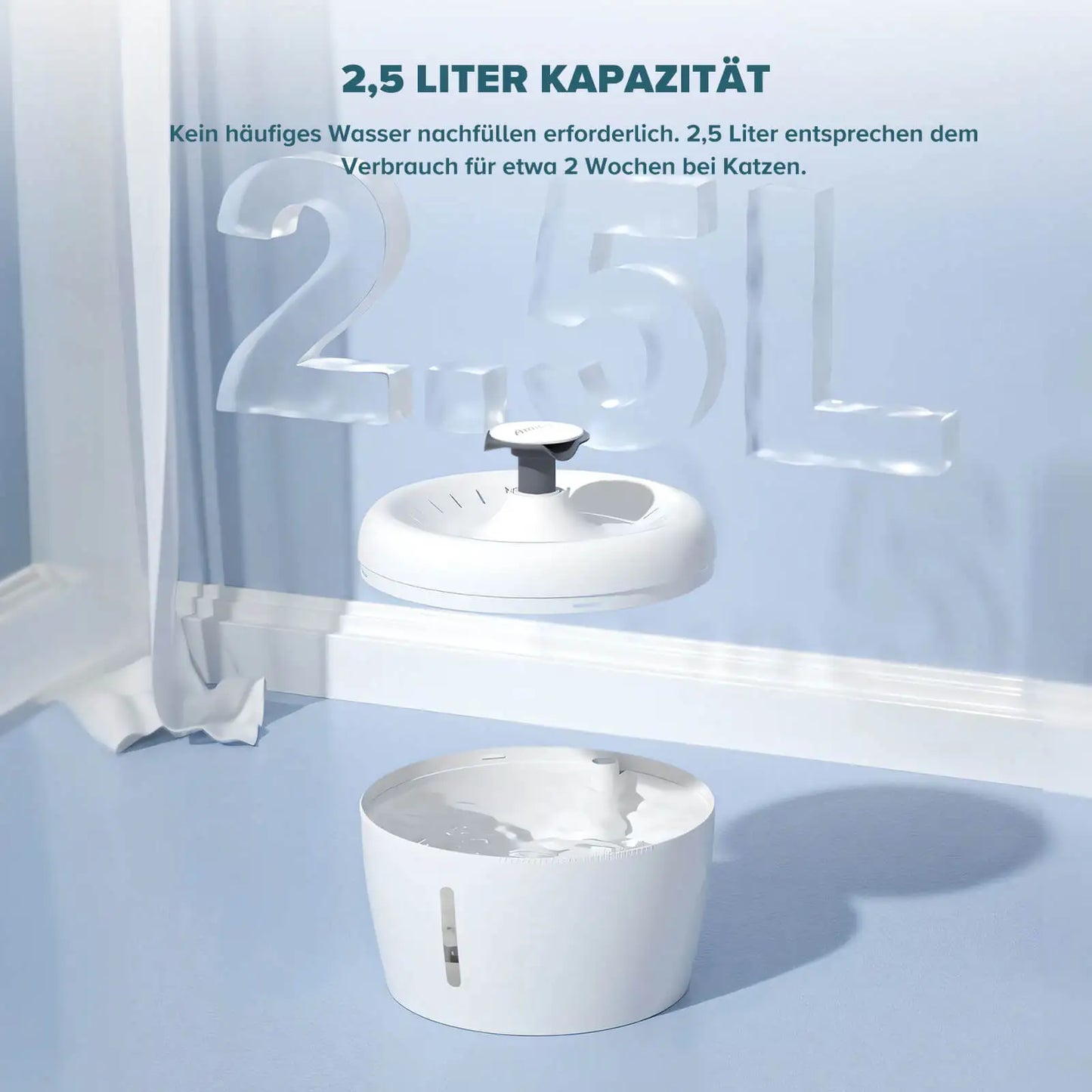 Amicura 2.5L Water bowl Cat Fountain for Cats Ultra-Quiet Drinking Fountain 20dB for Pets Electric Water Dispenser for Dogs