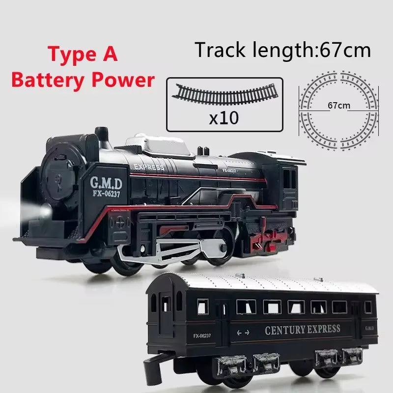 Christmas Train Set Toys for Kids with Lights Train Locomotive Engine Railway Kits Carriages Tracks Model Toddler Birthday Gifts