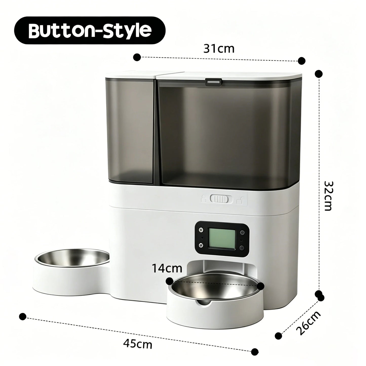 Pet Food and Water Dispenser 5L+3L Button WiFi Camera Tuya APP Automatic Smart Cat Feeder for Cats Dogs Stainless Steel Bowl