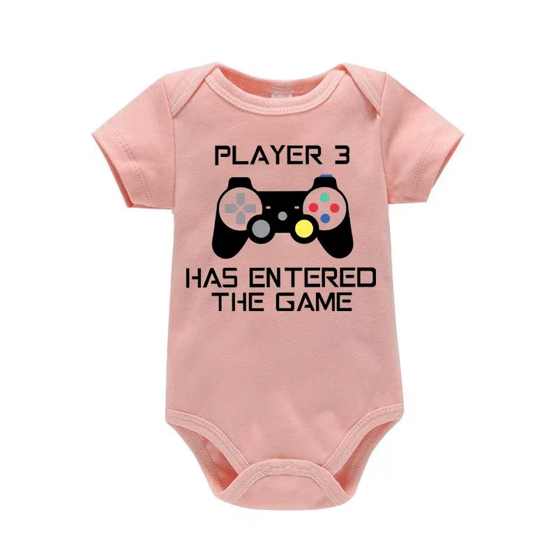 PLAYER 3 Newborn Romper Casual Short Sleeves Baby Boy Clothes Bodysuits Cartoon Graphic Toddler Girls Jumpsuits