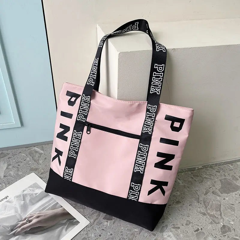 Tote Bag Capacity Canvas Women HandbagWoman Shoulder Bags Colorblock Pink Letter Graphic Tote Handbags Casual Sports Fitness