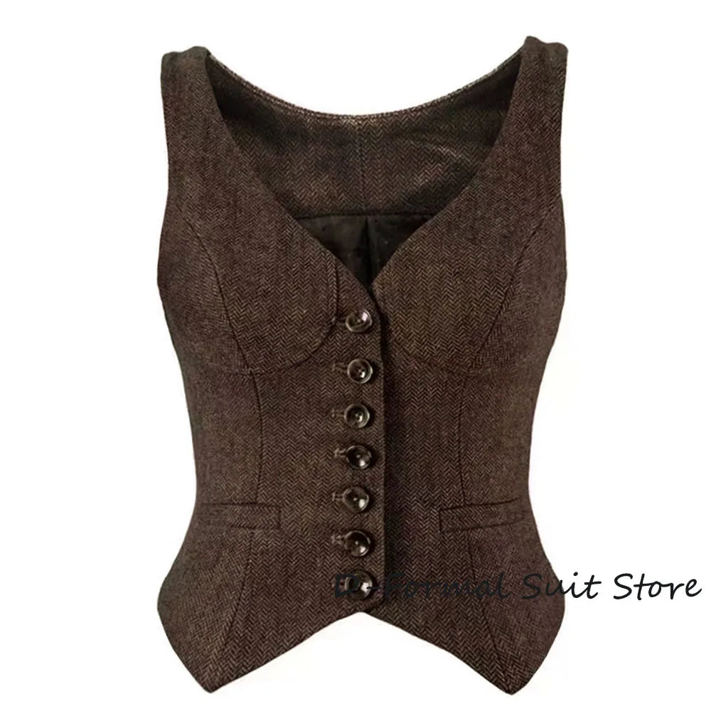 Herringbone Women Sleeveless V-Neck Slim Fit Vintage Wool Jacket Casual Summer Knit Vest By Women's Sports Suit New Outerwear