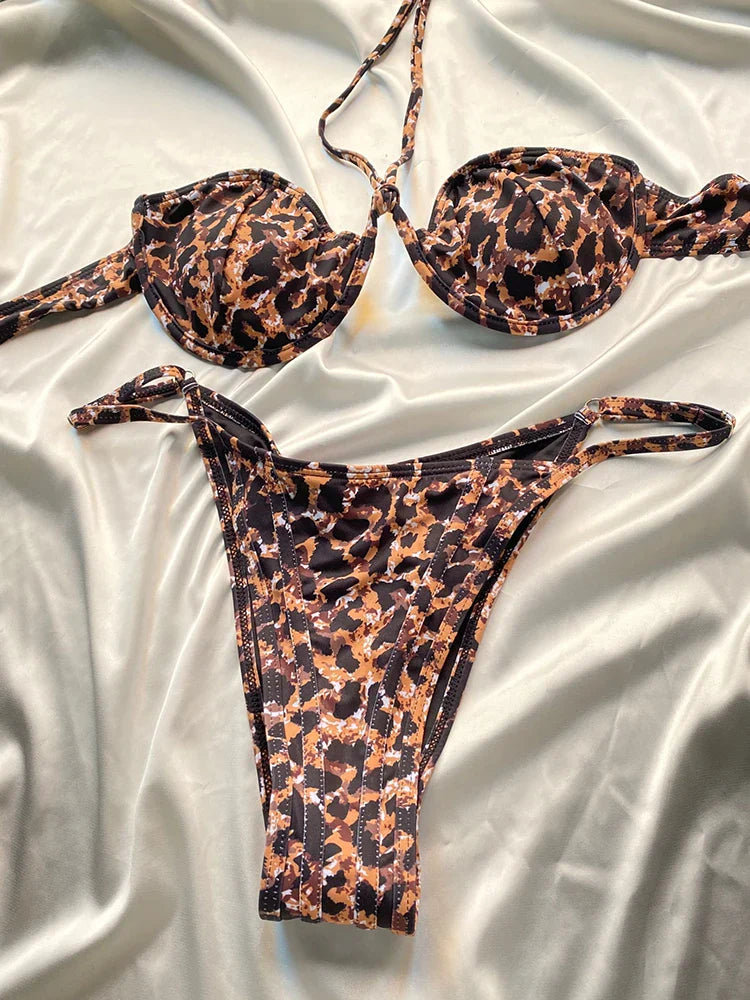 Miyouj Push Up Bikinis Sexy Swimsuit Women Haltet Swimwear 2024 Bathing Suits Women'S Bikini Set Solid Color Beachwear
