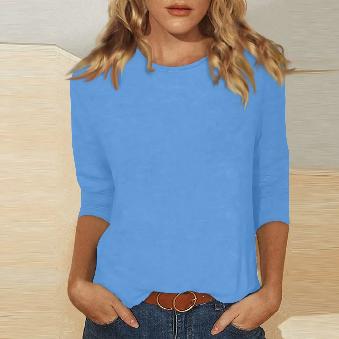 Summer Women's Tops 3/4 Sleeve Fashion Crewneck Cute Shirts Casual Print Tops Casual Outfits T Shirt