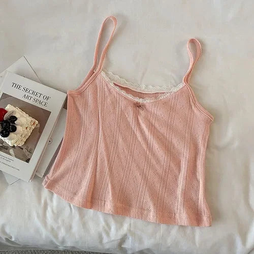 Camisole women's tops Summer short tops 2021 new Vintage lace slim warm joker ladies bottoming cute tops for women Camis