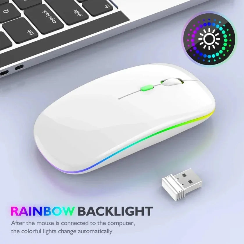 Rechargeable Silent Wireless Mouse LED Backlit Mice PC Laptop Computer Mous 2.4Ghz Receiver Bluetooth Dual Mode Optical Mice