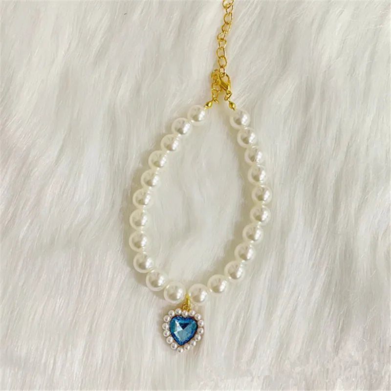 New Pet Collar Pearl Love Necklace Cat Jewelry Cute Collar Puppy Accessories Dog Chain Chihuahua Wedding Jewelry Stuff