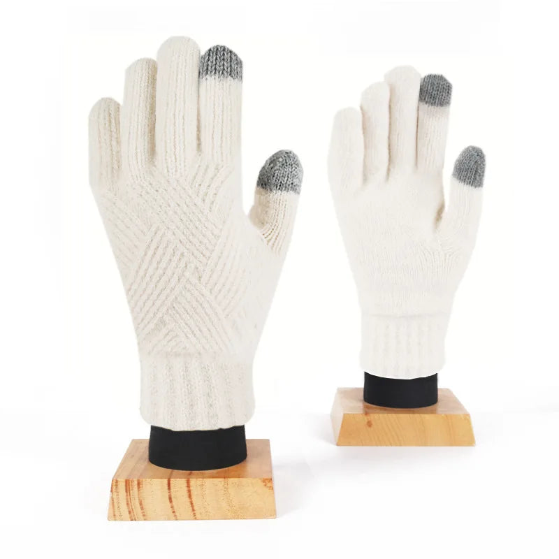 Fashion Cashmere Women Men Winter Cashmere Cold Protection Double-layer Thickening Warm Touch Screen Knitted Woolen Gloves