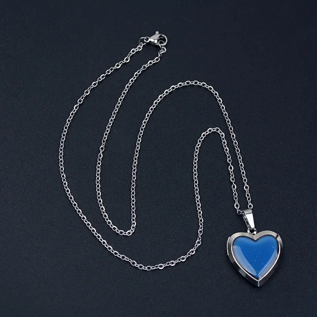 Heart Mood Locket Necklace Color Changing Necklace Temperature Mood Stainless Steel Love Shape Photo Pendant Necklace Jewelry