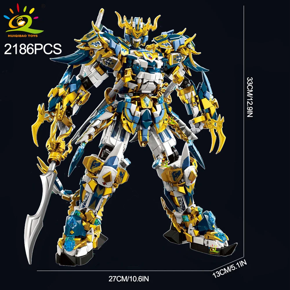 HUIQIBAO SunWuKong Warrior Mech Robot Building Blocks MOC Chinoiserie Action Figure Brick Children City Construction Display Toy