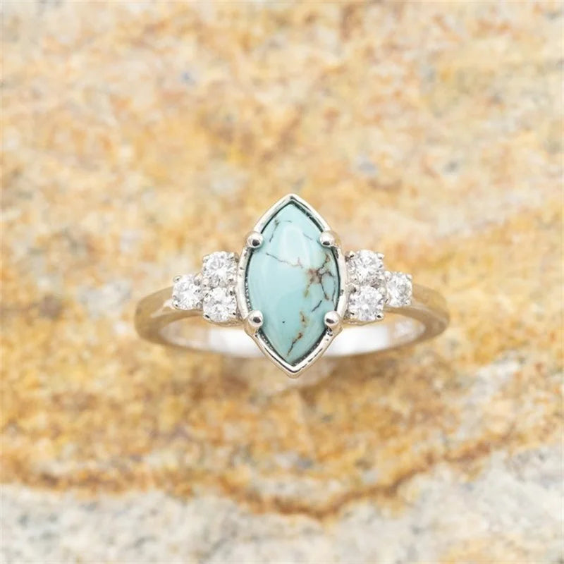 3 Pieces/Set Women's Turquoise Rings Delicate Moissanite Engagement Wedding Rings Anniversary Birthday Christmas Gift Jewelry