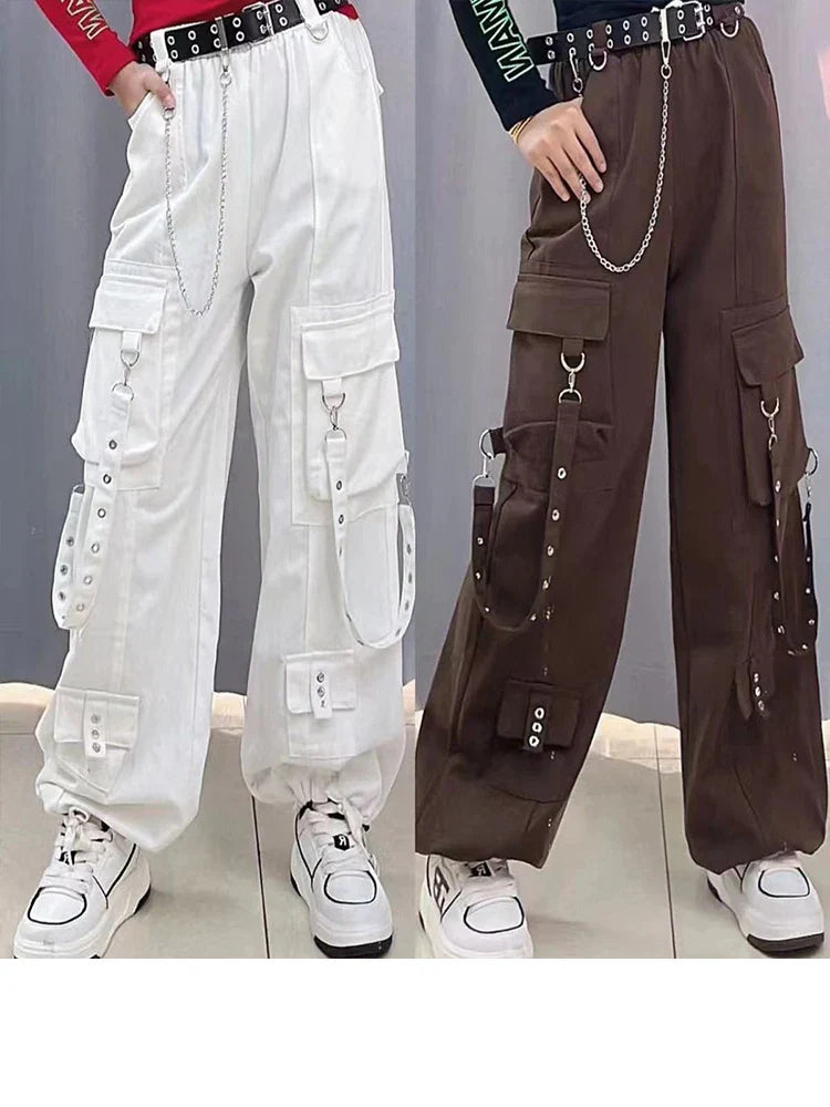 Women's Red Baggy Cargo Pants Vintage Y2k Harajuku Aesthetic Streetwear Oversize Pants High Waist Wide Trousers 2000s Clothes