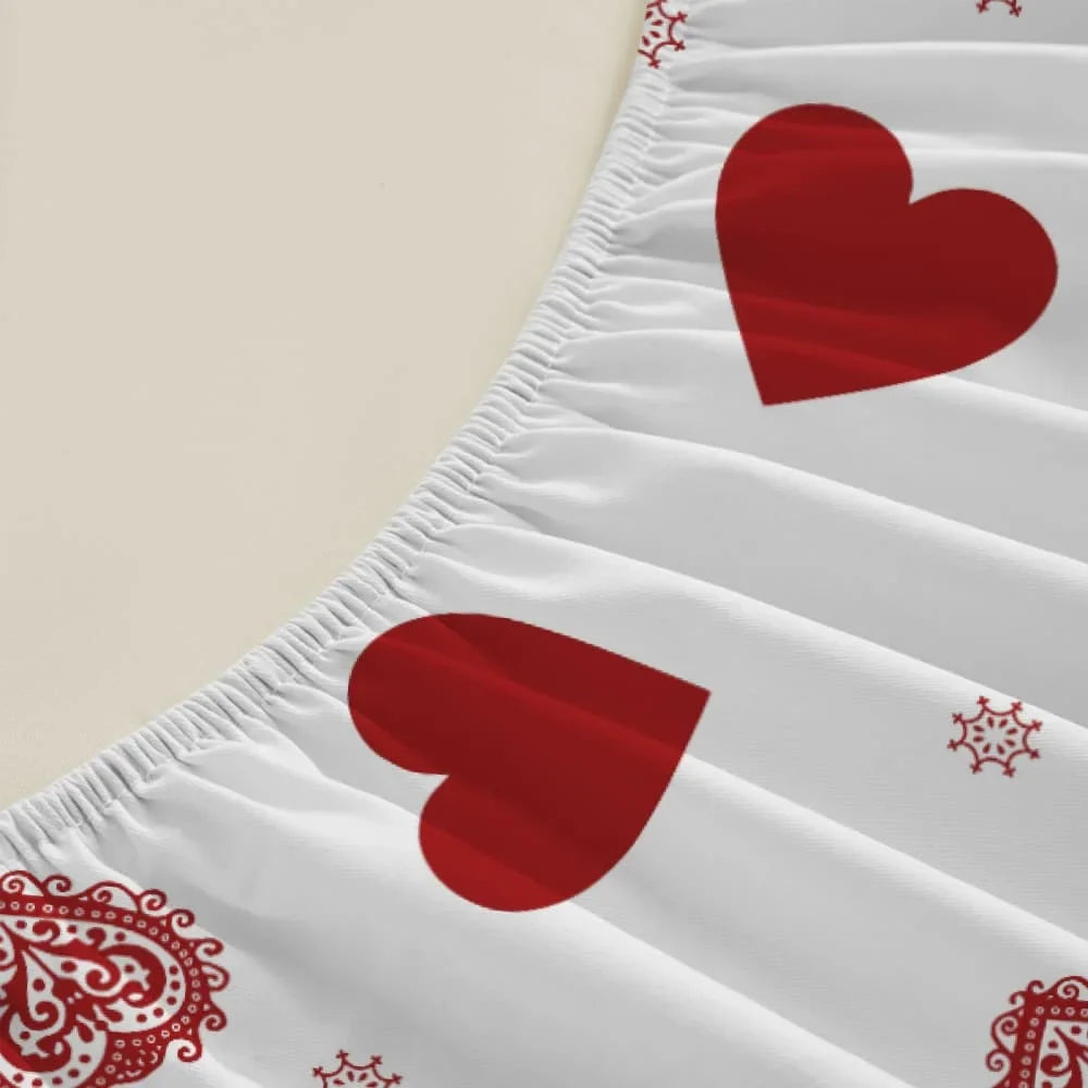 1pc red hearts Print Fitted Sheet Deep Pocket Elastic Mattress Cover Single Double Queen King Bedroom Decor