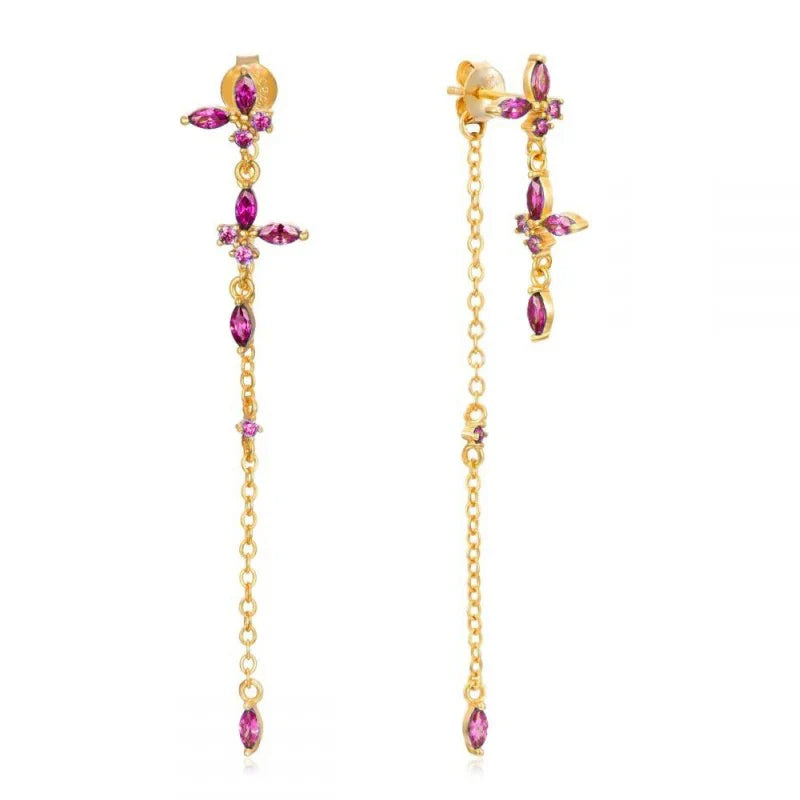 925 Sterling Silver Ear Needle Rose colors Zircon Hoop Geometric Pendant Earrings for women Luxury Fashion Wedding Jewellery2023