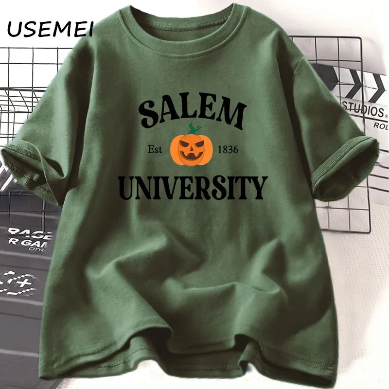 Salem University Est 1836 T-shirt Fall Vintage Halloween T Shirt Spooky Season Tee Shirt Cotton Short Sleeve Women's Clothing