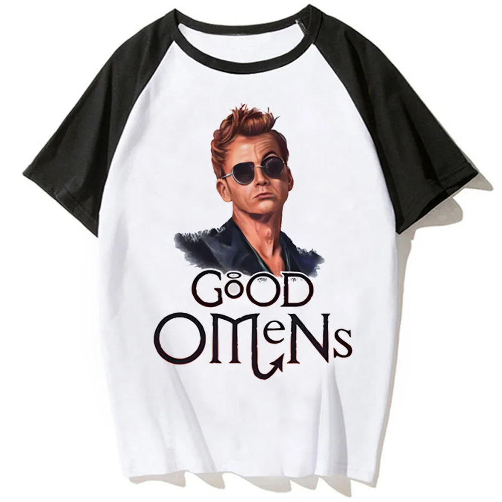 Good Omens t-shirts women summer streetwear Japanese top girl anime funny manga clothing